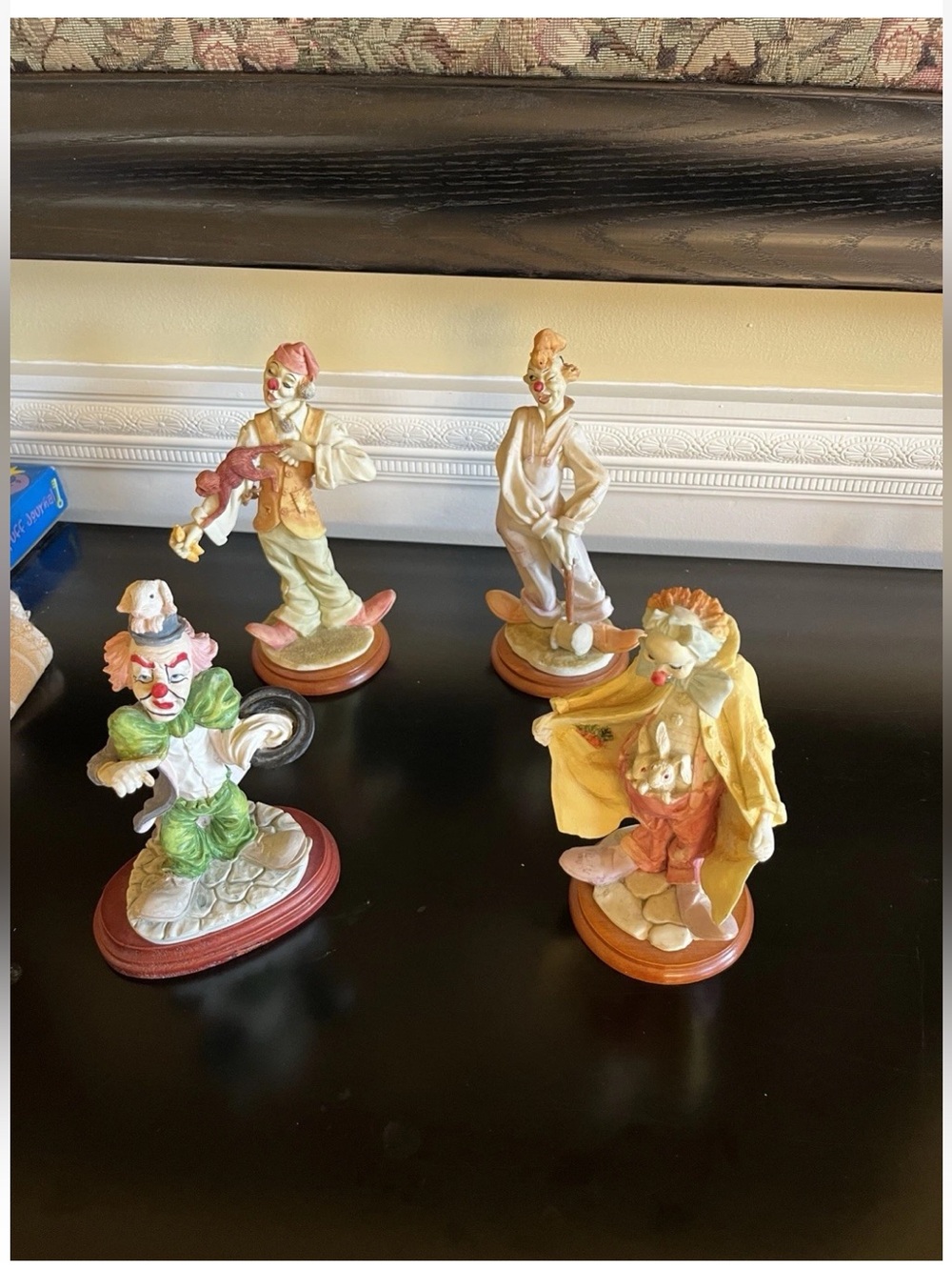vintage 80s porcelain clown figurines 7-8” tall . Lot of (4) mint condition